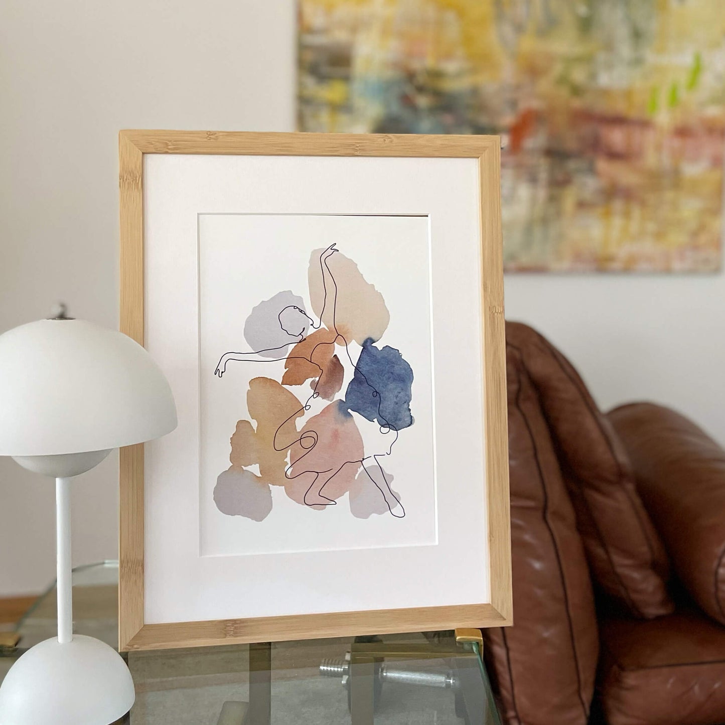 Bambus Bilderrahmen mit Aquarell-Zeichnung einer Tänzerin