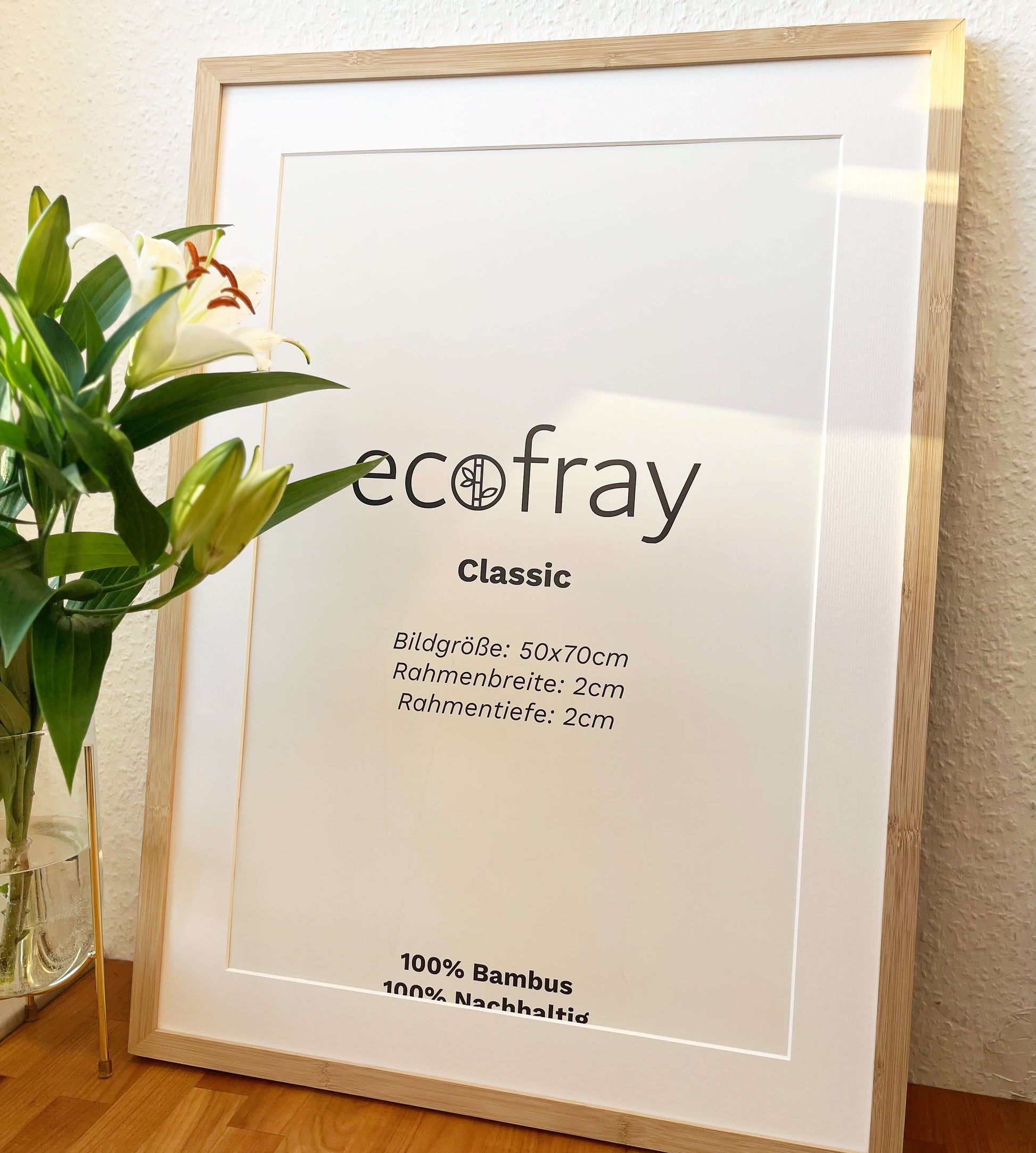 Ecofray Classic 50x70cm Bambus Bilderrahmen mit 40x60cm Passepartout in weiß